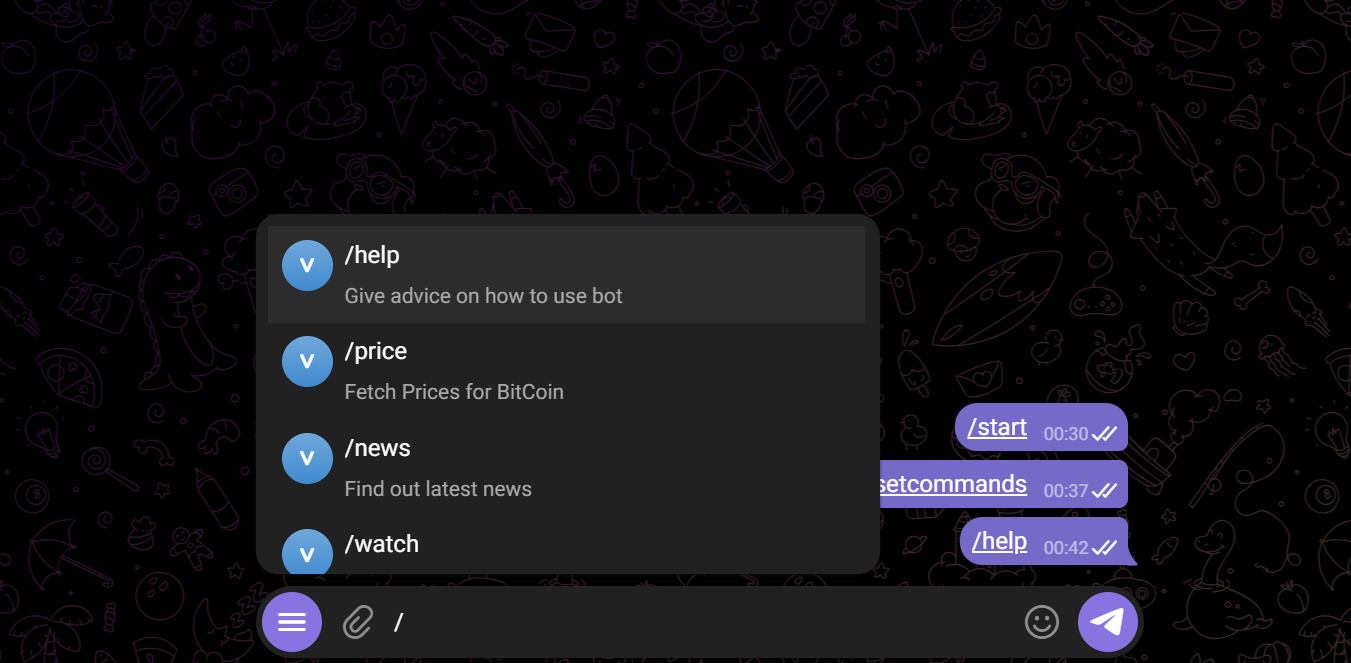 Telegram AI Financial Assistant command interface